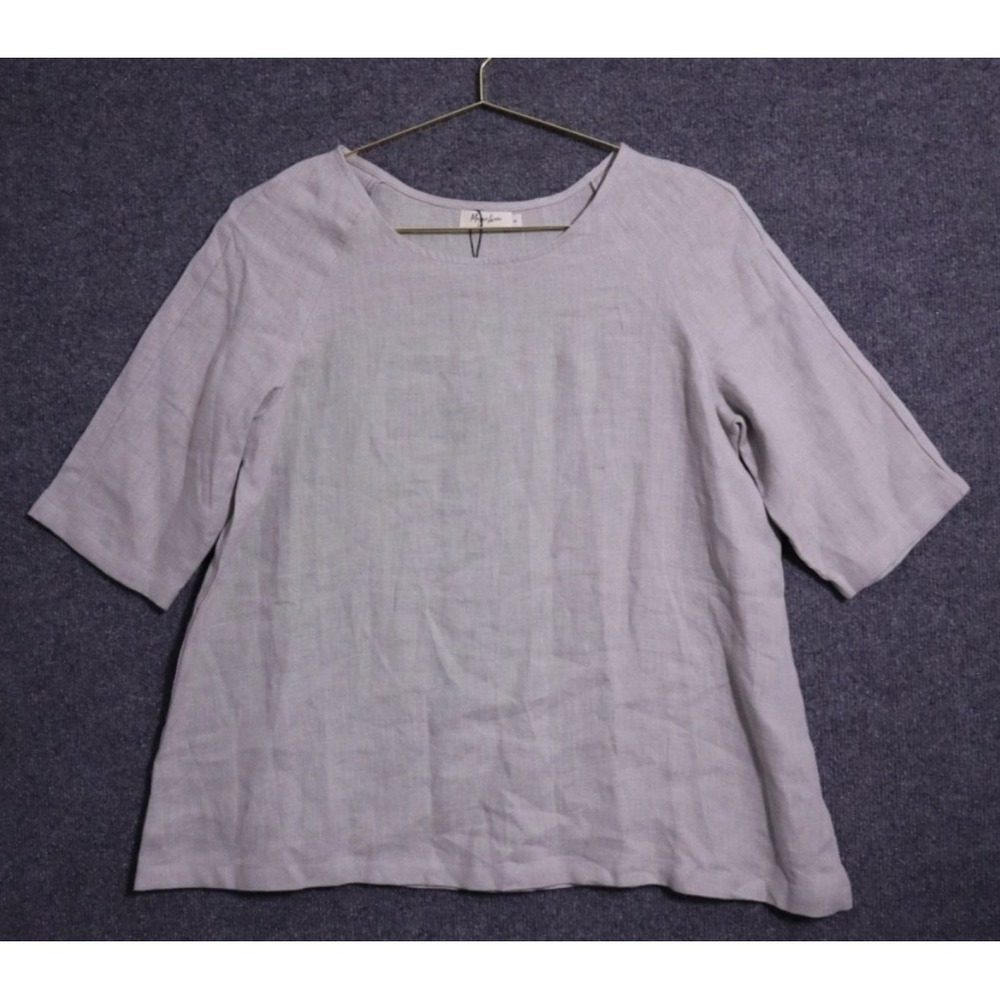 Magic Linen Shirt Women Medium Gray 3/4 Sleeve Round Neck Relaxed NEW NWT BOHO‎